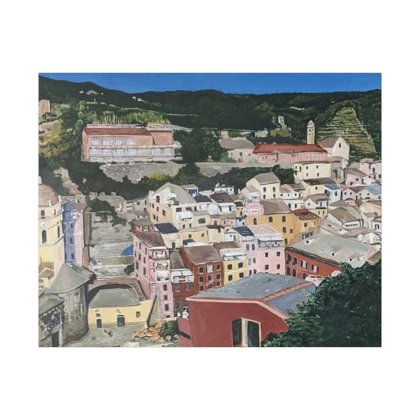 Artistic Stretched Canvas - Charming Italian Village Landscape