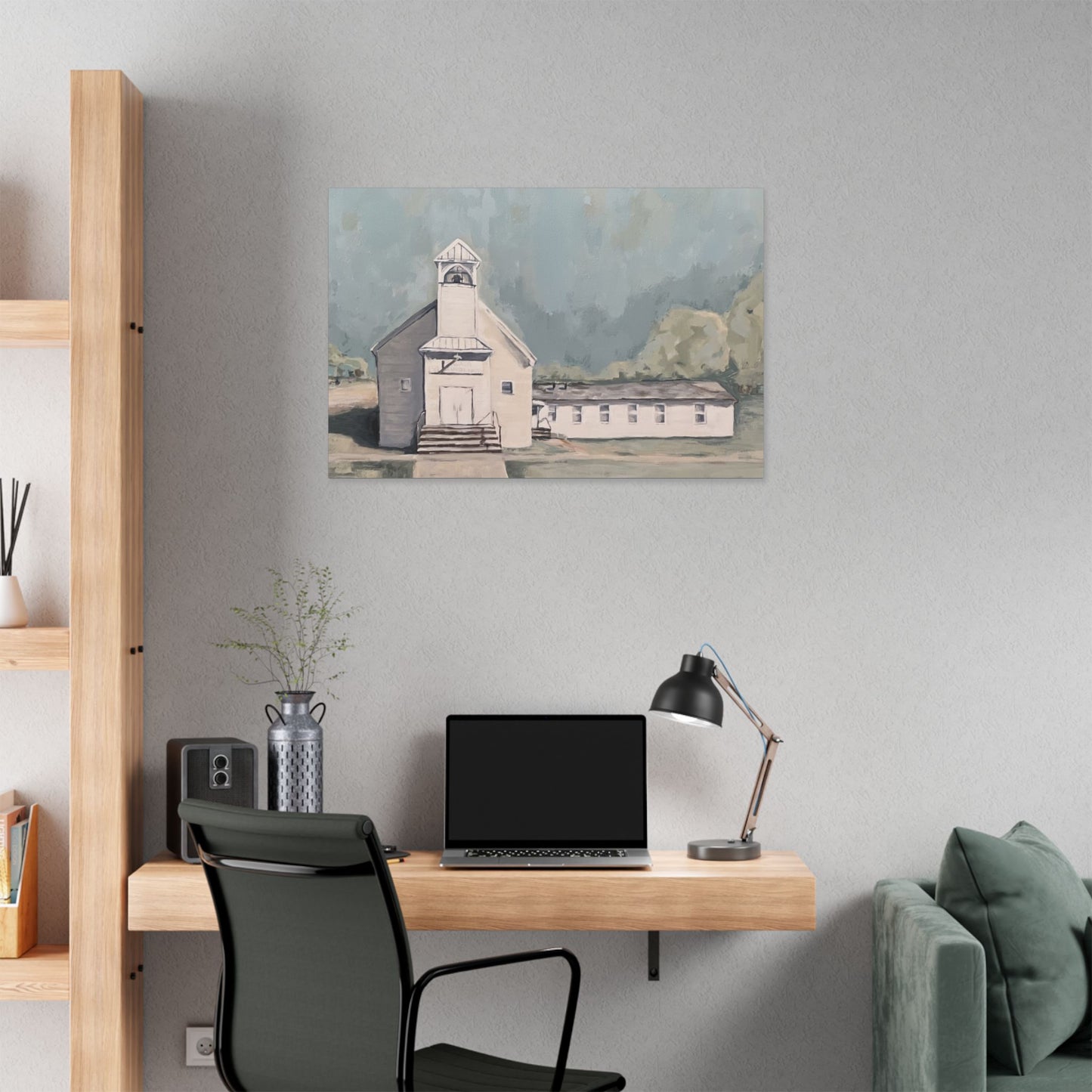Rustic Church Canvas Art - Classic Stretched Landscape Painting for Home Decor