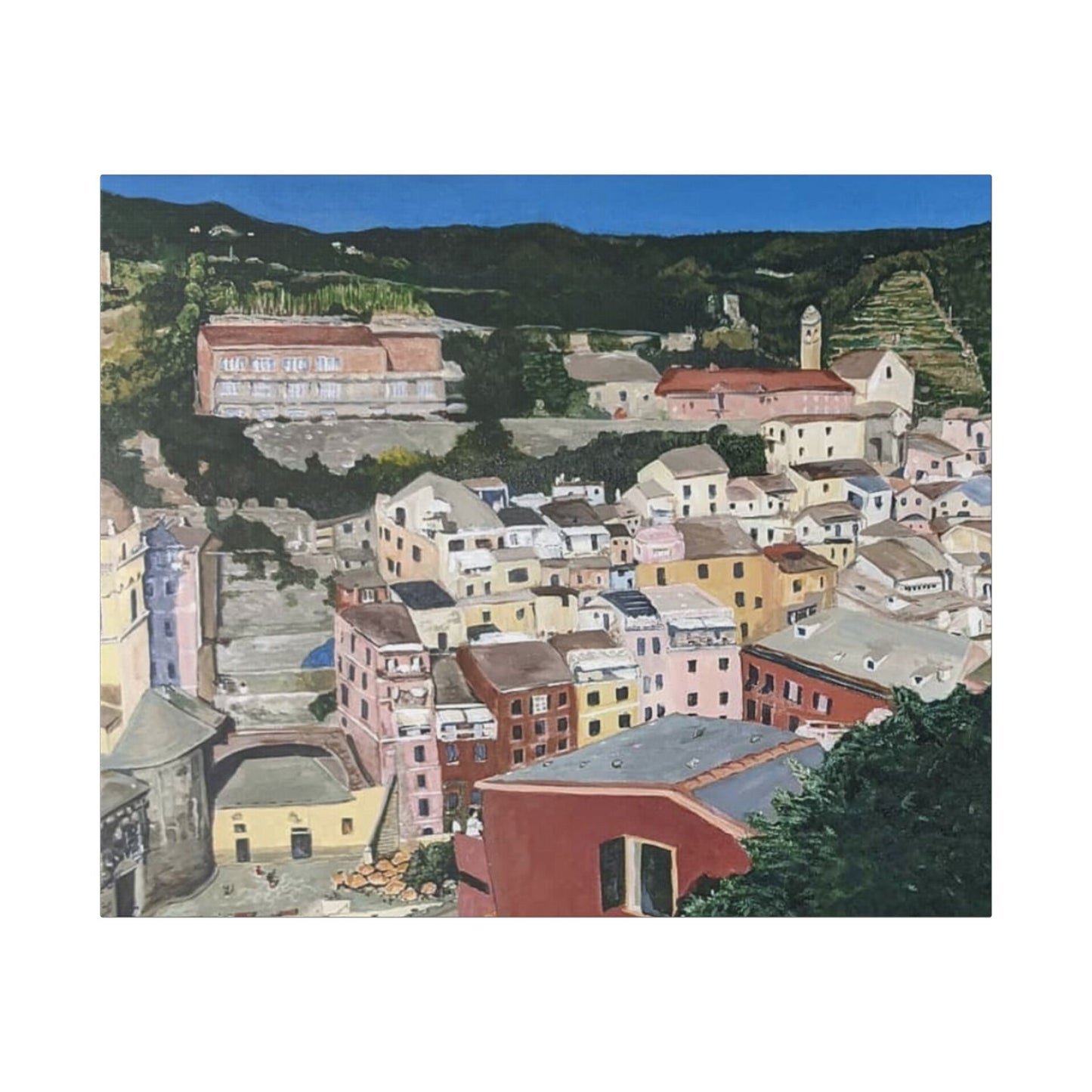 Artistic Stretched Canvas - Charming Italian Village Landscape