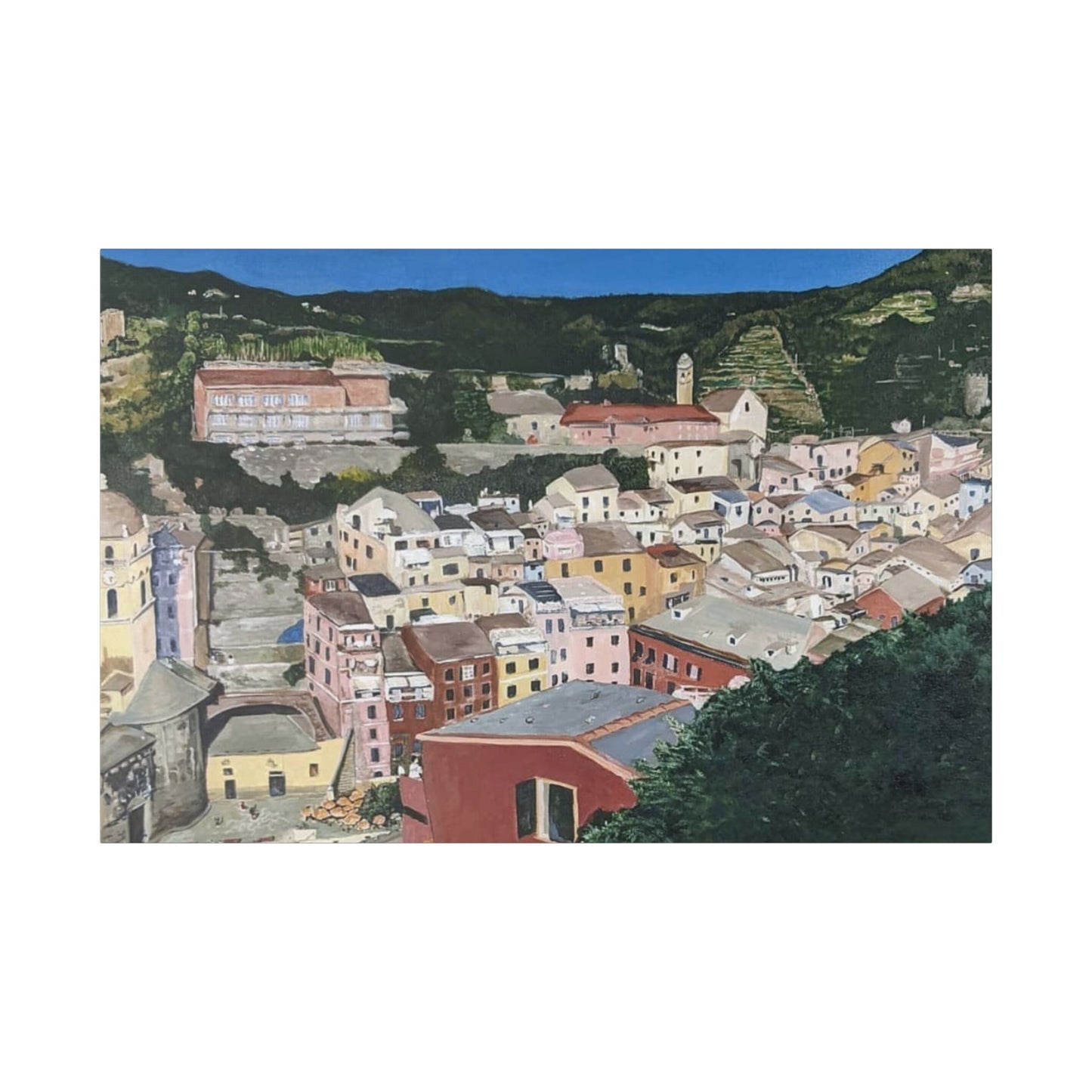 Artistic Stretched Canvas - Charming Italian Village Landscape