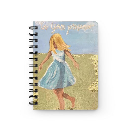 Girl in Meadow Spiral Journal — 'In Your Presence' Inspirational Notebook