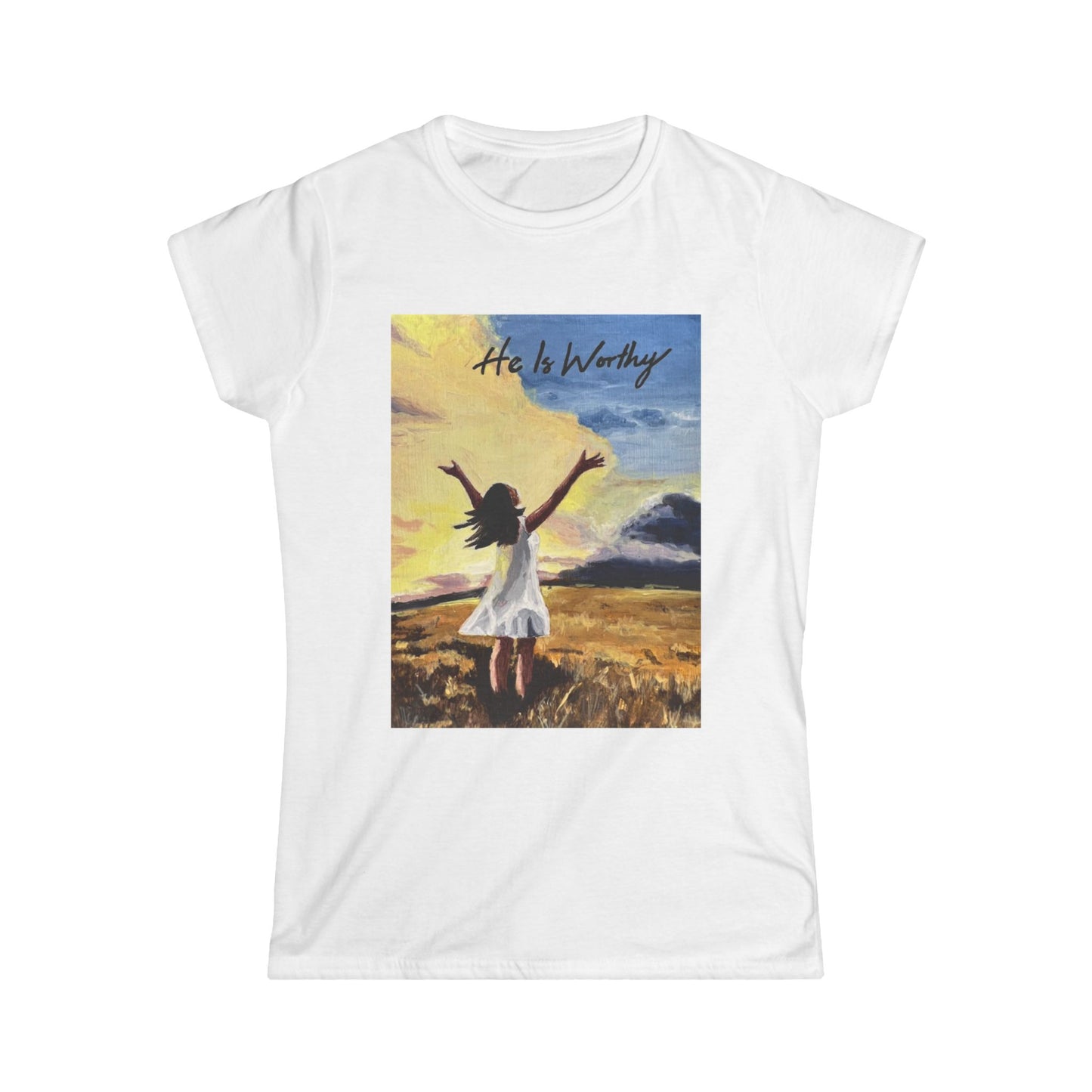 T‑Shirt — 'He Is Worthy' Worship Girl Scenic Tee