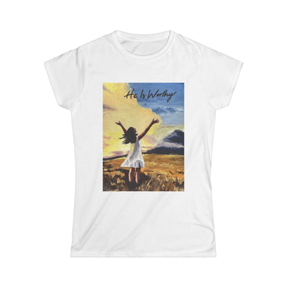 T‑Shirt — 'He Is Worthy' Worship Girl Scenic Tee